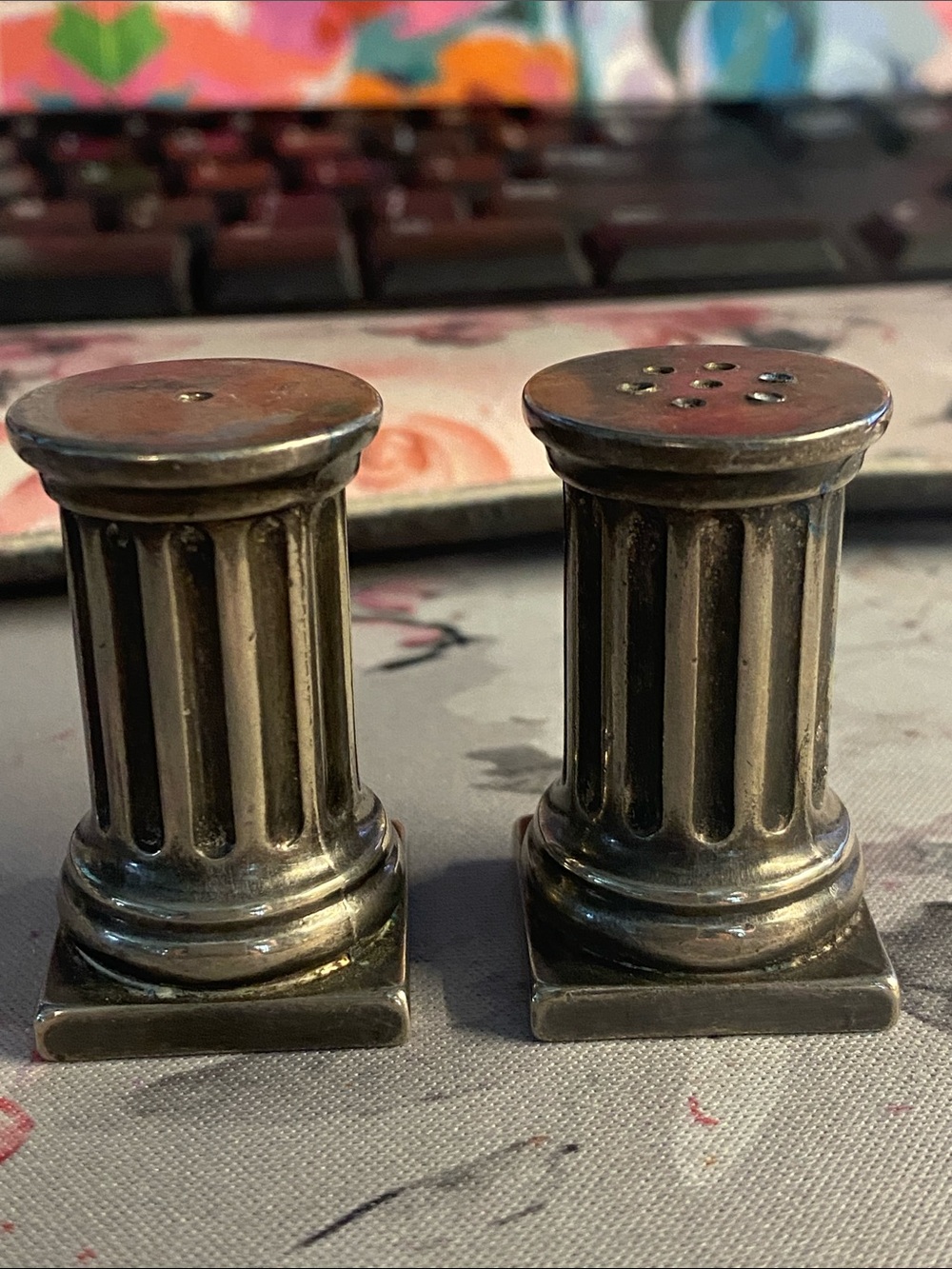 Vintage Column Salt and Pepper Shakers - Silver Tone
